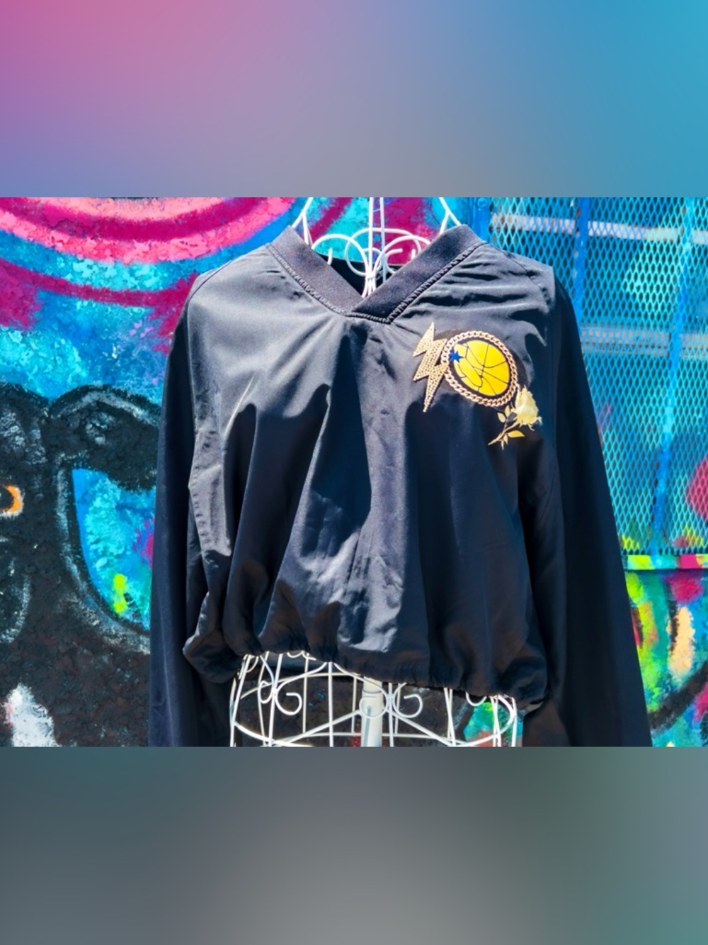 GOLDEN STATE WARRIORS Vintage Cropped Windbreaker size Large | Black